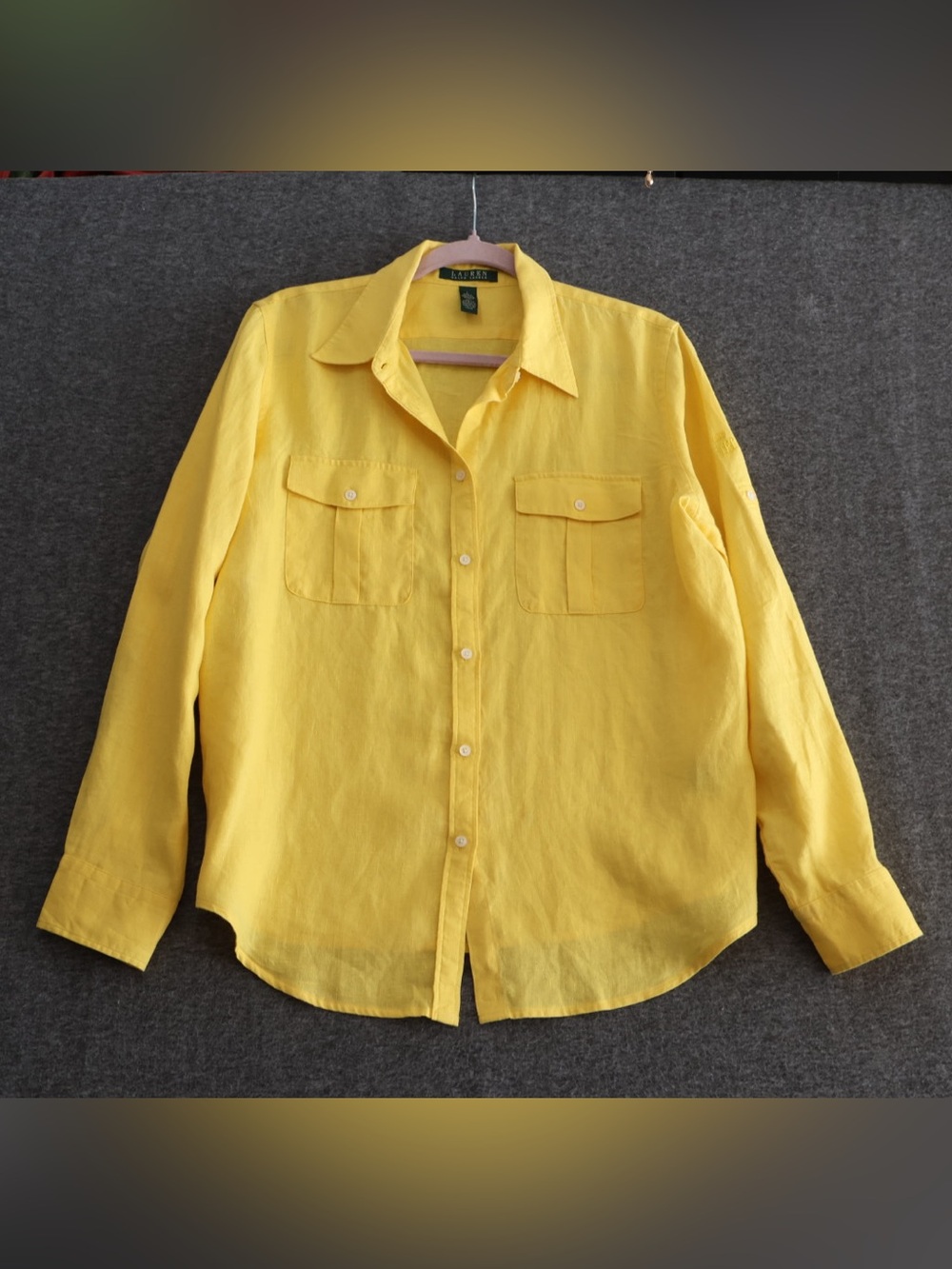 Ralph Lauren Bright Yellow Button-Down Shirt with Chest Pockets L - Picture 2 of 4